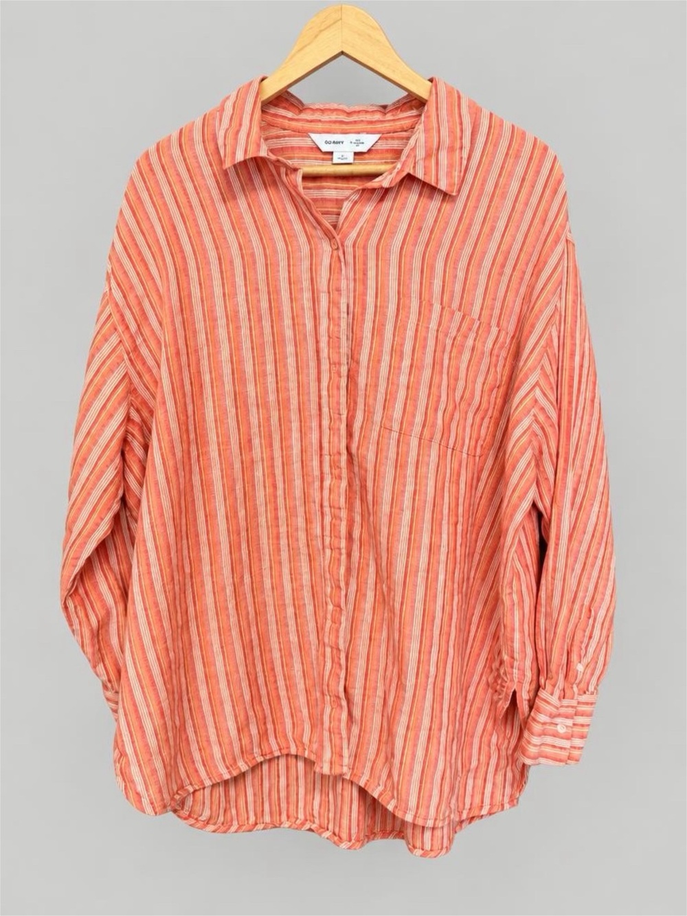 Old Navy Coral and Cream Striped Button-Down Boyfriend Shirt - 2X